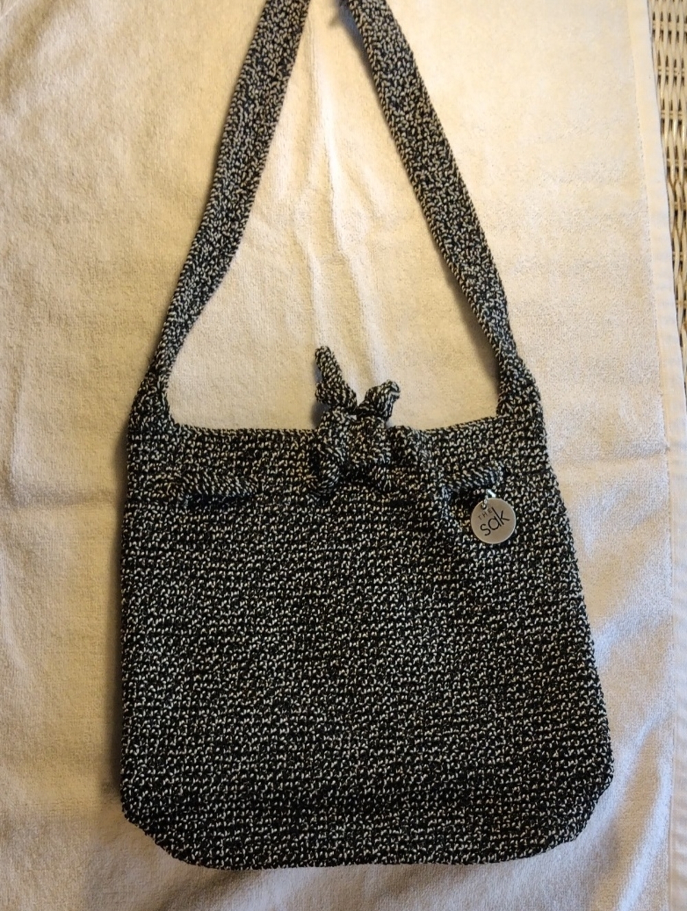 The Sak Black & White Knit Shoulder Bag with Knot Accent
